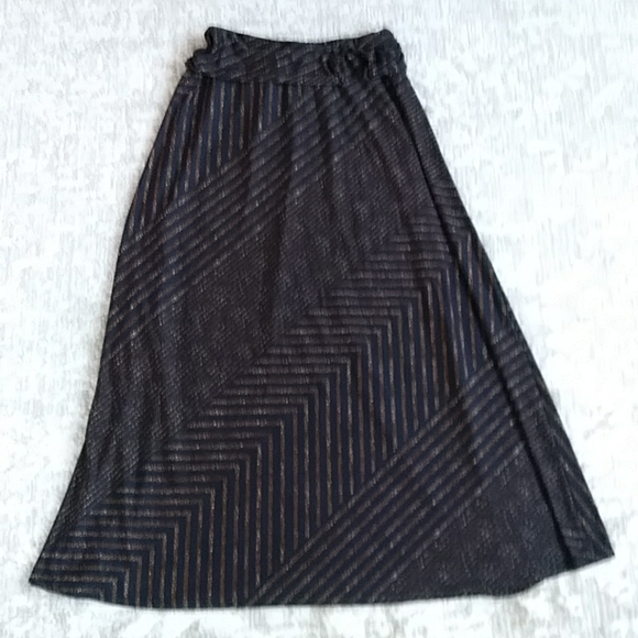 Robert Louis Striped Ruched A-Line Skirt PM Black Brown - Picture 1 of 9